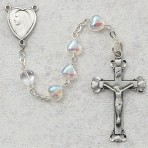 Sterling Silver 6x6MM AB Crystal Heart Rosary