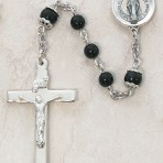 sterling silver 5mm black rosary with chalice center and plain crucifix