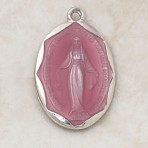 Sterling Silver Miraculous Medal – Pink Center with Virgin Mary